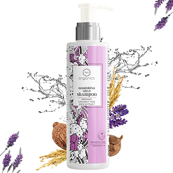 T&H Organics Nourishing Girls Shampoo with Organic Coconut and Rice Extracts, Dermatologically tested,200 gm