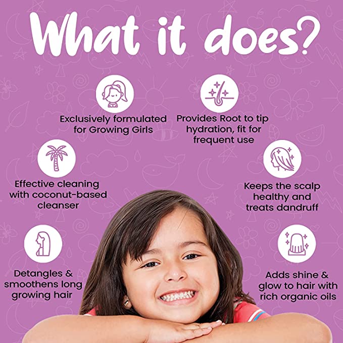 T&H Organics Nourishing Girls Shampoo with Organic Coconut and Rice Extracts, Dermatologically tested,200 gm