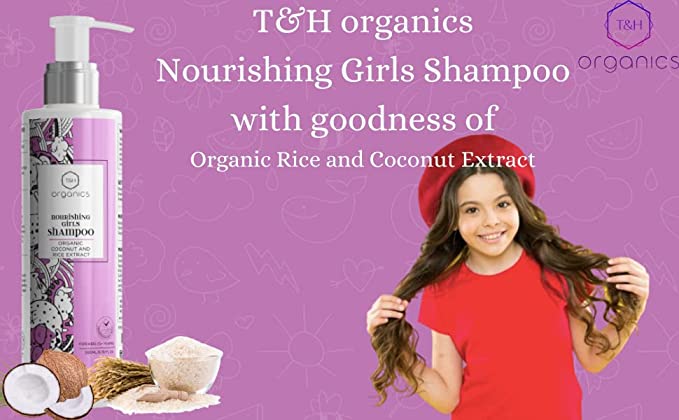 T&H Organics Nourishing Girls Shampoo with Organic Coconut and Rice Extracts, Dermatologically tested,200 gm