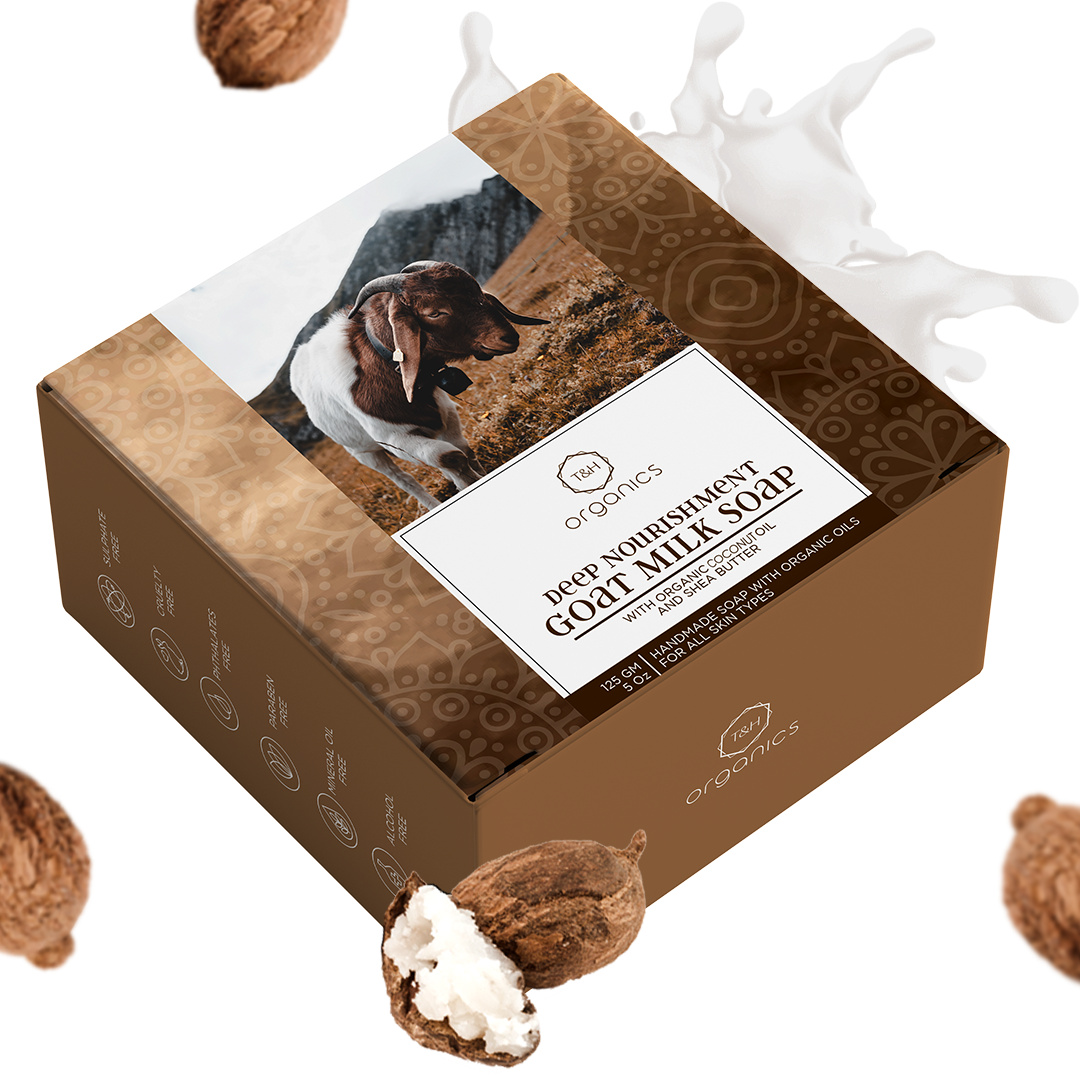T&H Organics Handmade Goat Milk Soap enriched with with Organic Coconut oil & Shea Butter,provides deep nourishment, 125 gm