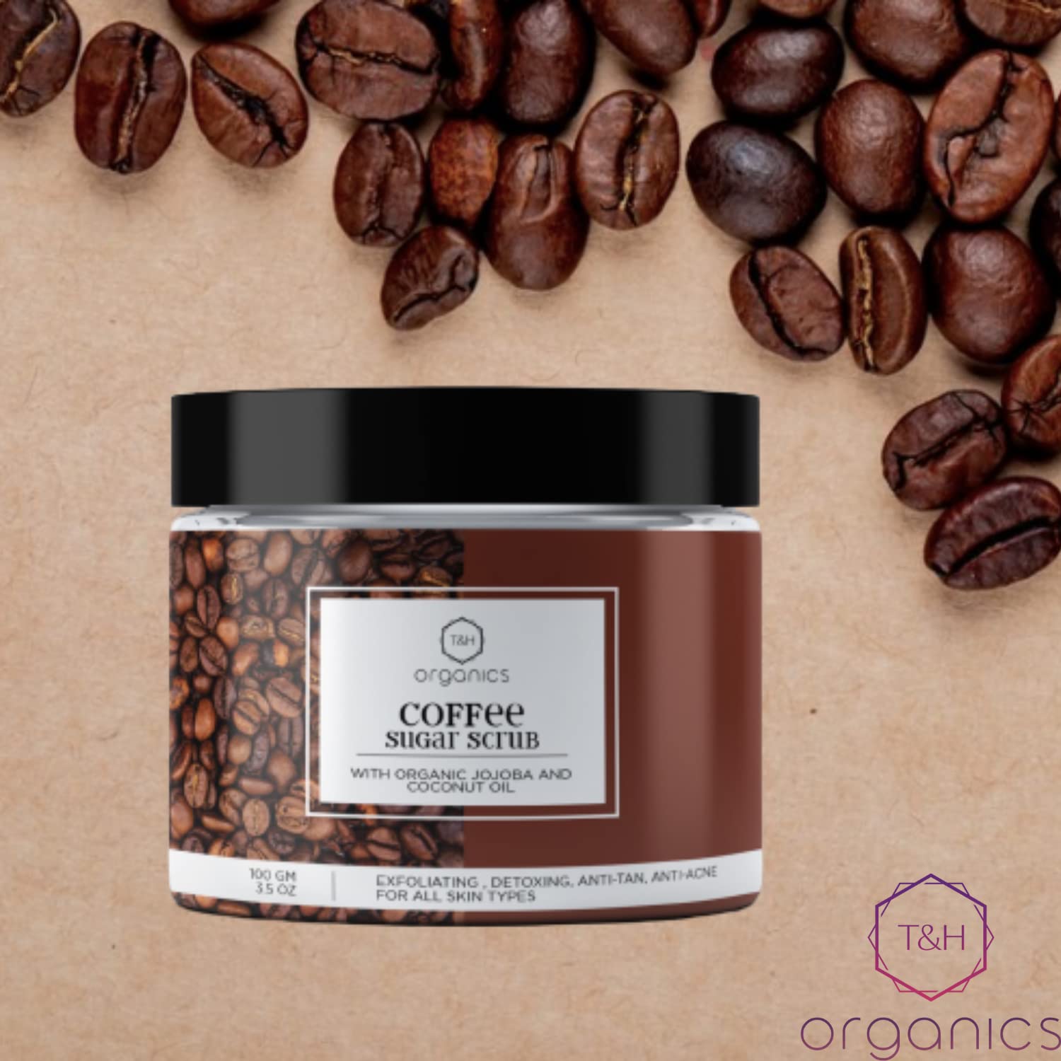 T&H Organic Coffee Sugar Scrub with Organic Jojoba and Coconut Oil,100 gm