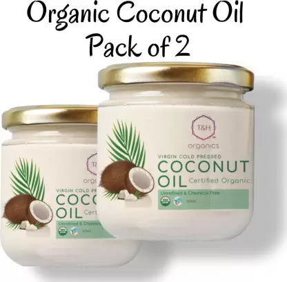 T&H Organics Cold Pressed Certified Organic Virgin Coconut Oil for baby massage , hair and skin - Pack of 2 Hair Oil  (320 ml)