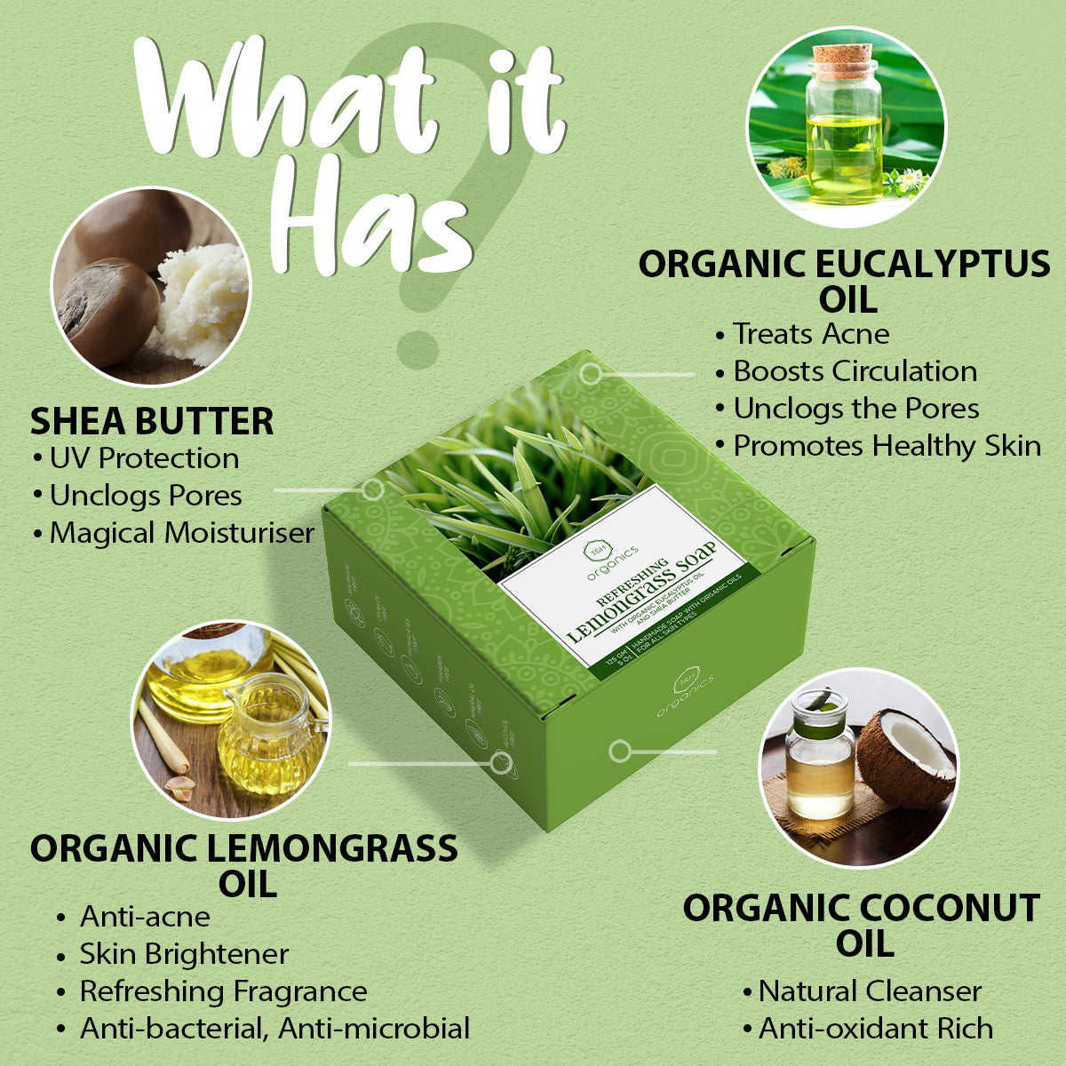 Refreshing Hand Made Lemongrass Soap with Organic Eucalyptus Oil and Shea Butter, 125 gm